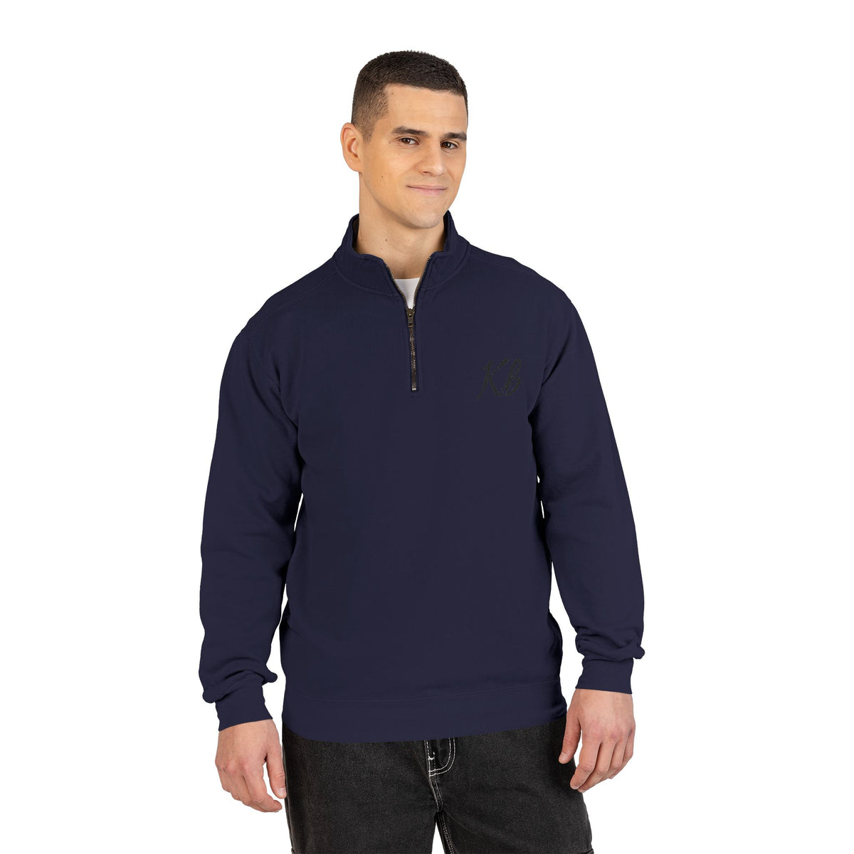 Sweatshirt Quart de Zip Brodé «KB» — Pull Monogramme Décontracté