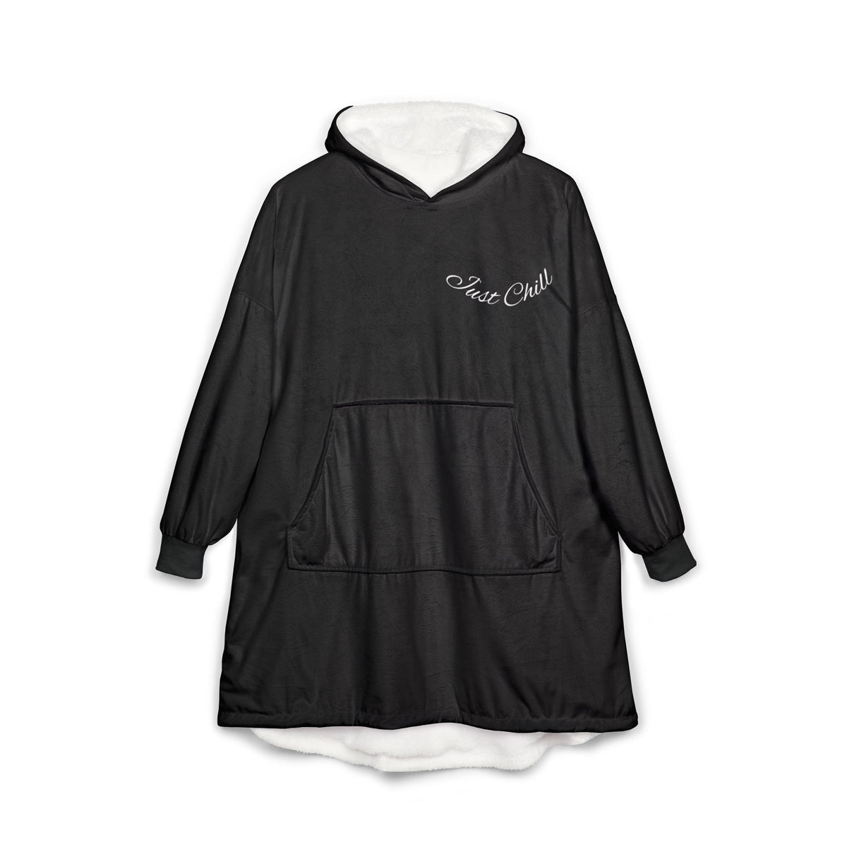 Plaid à Capuche «Stay Chill» — Couverture Polaire Oversize Noir
