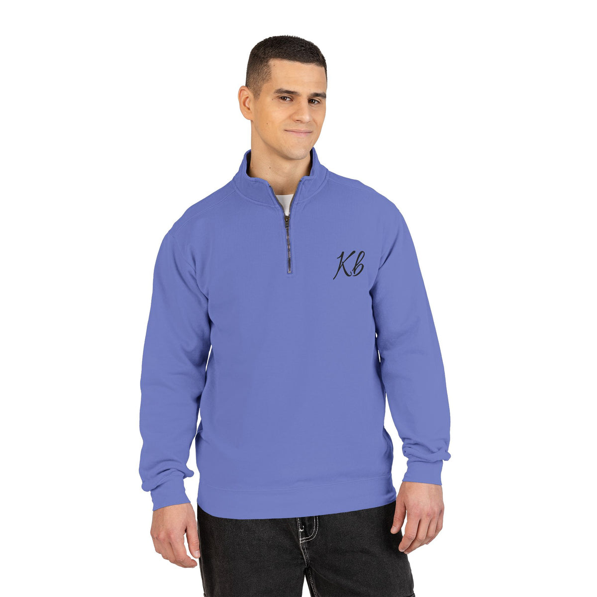 Sweatshirt Quart de Zip Brodé «KB» — Pull Monogramme Décontracté