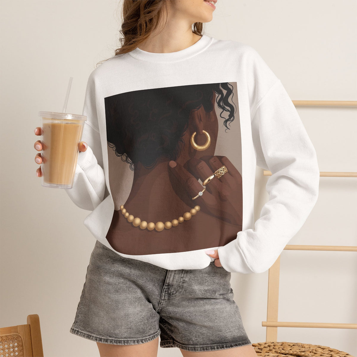 Sweat-shirt col rond à portrait minimaliste