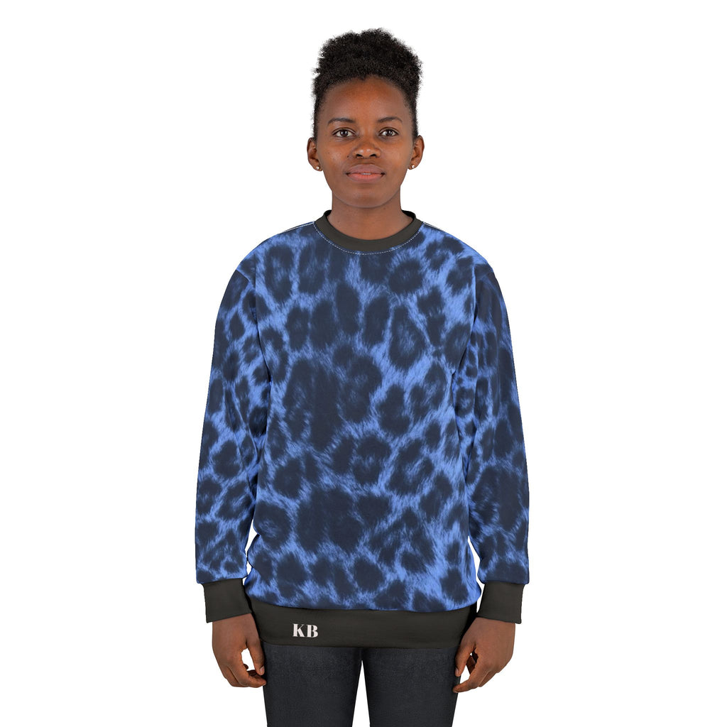 Blue Leopard Print Sweatshirt – All-Over Print Cozy Pullover