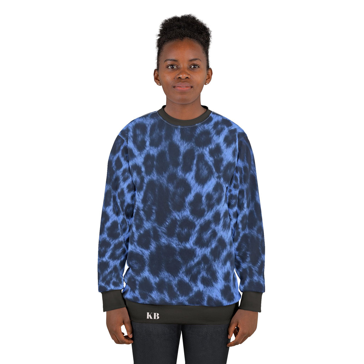 Blue Leopard Print Sweatshirt – All-Over Print Cozy Pullover