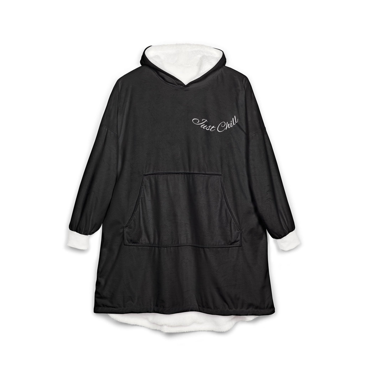 Plaid à Capuche «Stay Chill» — Couverture Polaire Oversize Noir