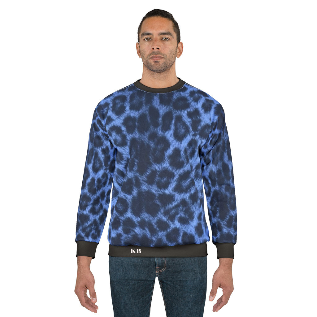 Blue Leopard Print Sweatshirt – All-Over Print Cozy Pullover