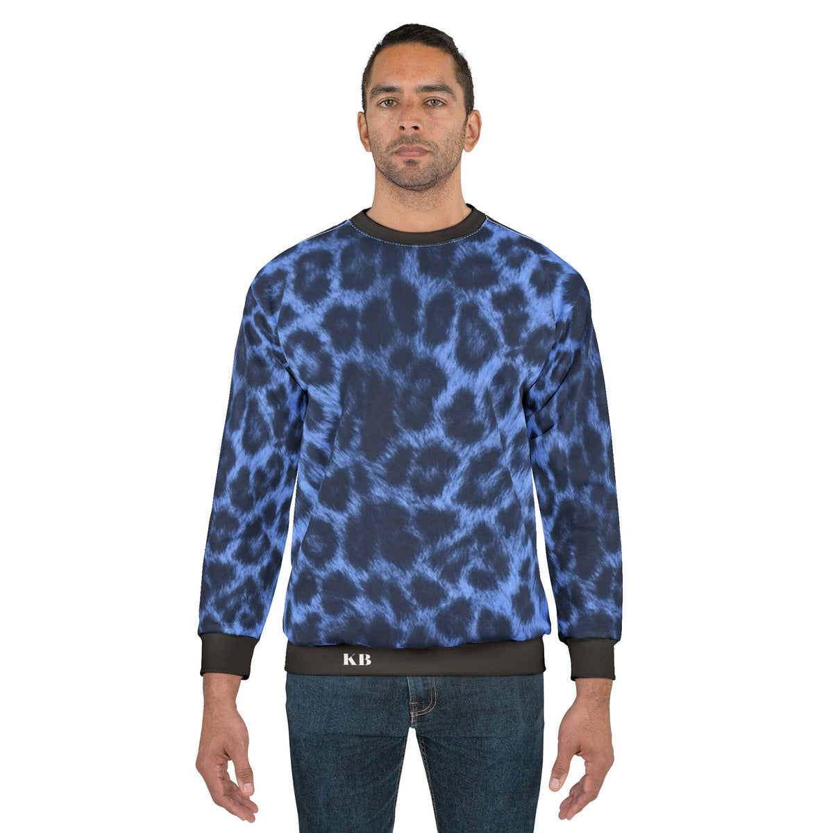 Blue Leopard Print Sweatshirt – All-Over Print Cozy Pullover